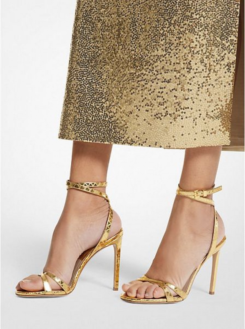 Dámské Sandály Michael Kors Chrissy Metallic Python Embossed Læder Zlaté | 541039-MUV