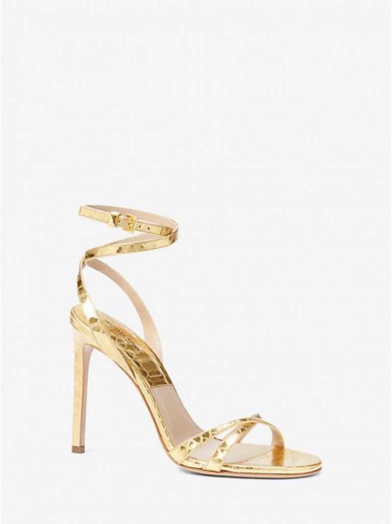 Dámské Sandály Michael Kors Chrissy Metallic Python Embossed Læder Zlaté | 541039-MUV