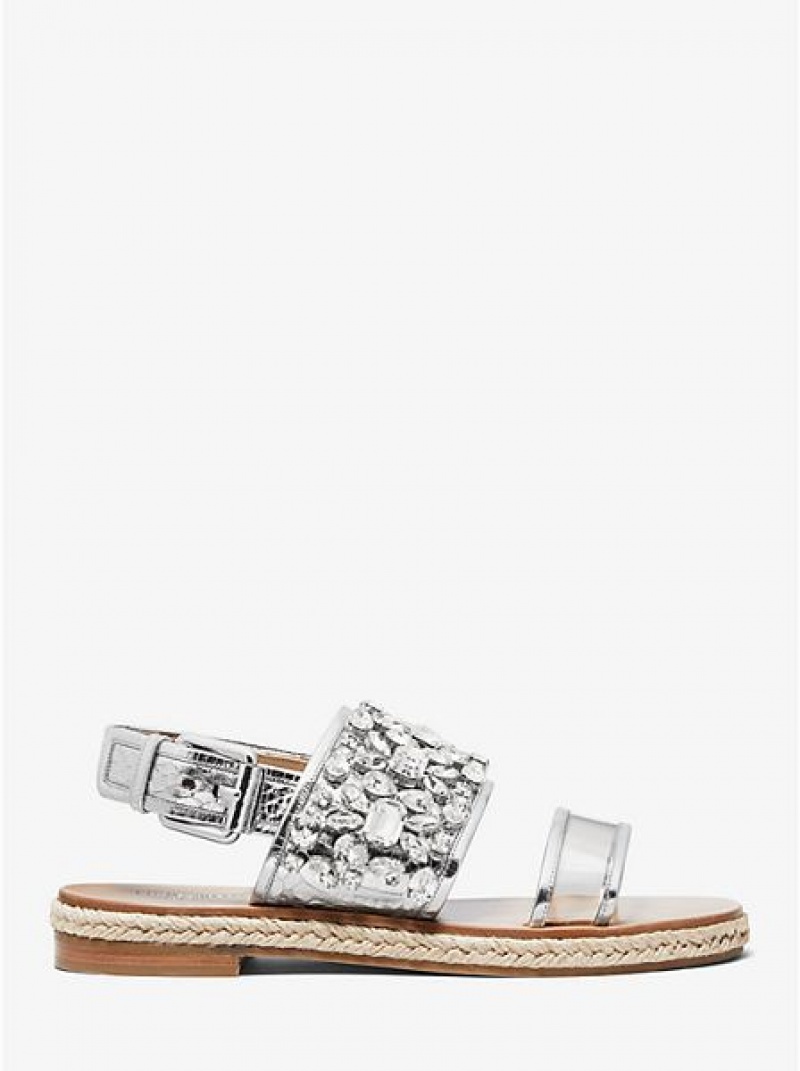 Dámské Sandály Michael Kors Lafayette Embellished Metallic Snakeskin Stříbrné | 049531-UNQ