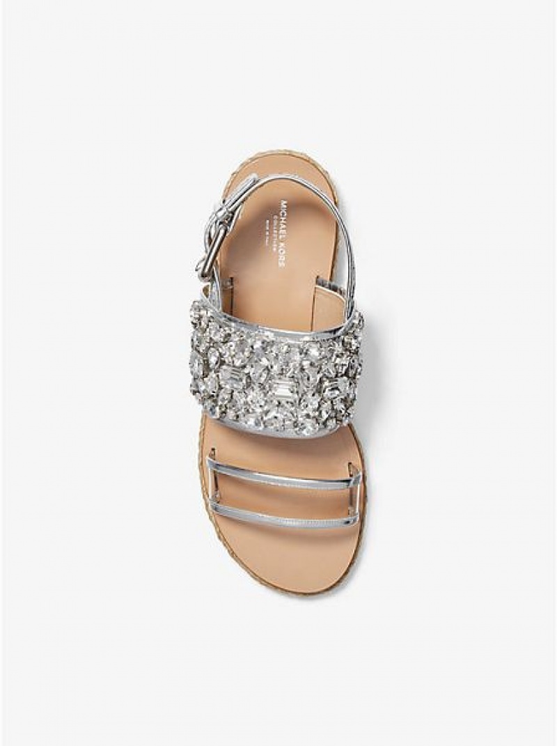 Dámské Sandály Michael Kors Lafayette Embellished Metallic Snakeskin Stříbrné | 049531-UNQ