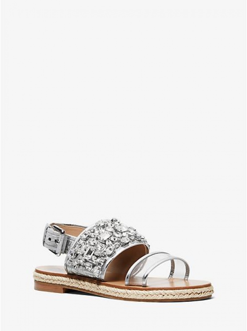 Dámské Sandály Michael Kors Lafayette Embellished Metallic Snakeskin Stříbrné | 049531-UNQ