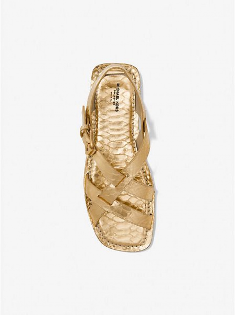 Dámské Sandály Michael Kors Perrine Metallic Python Embossed Læder Zlaté Hnědé | 108764-NQD