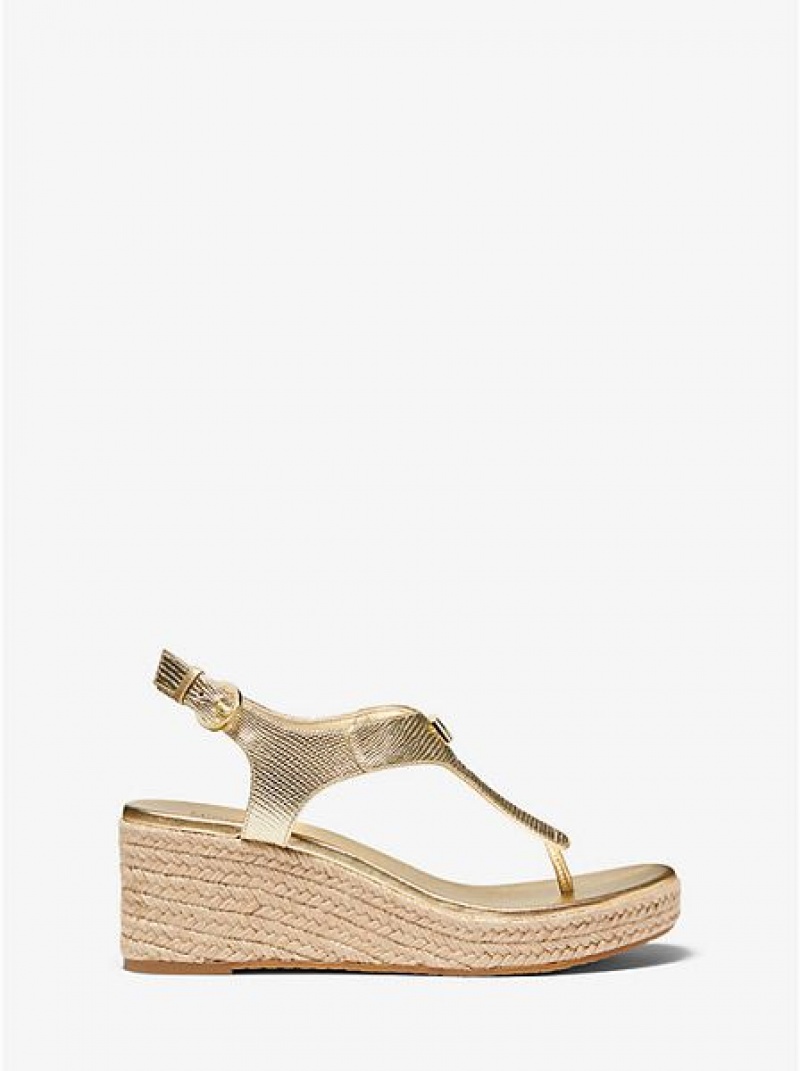 Dámské Sandály na Klínku Michael Kors Laney Metallic Lizard-embossed Læder Espadrilky Zlaté | 189705-QHI