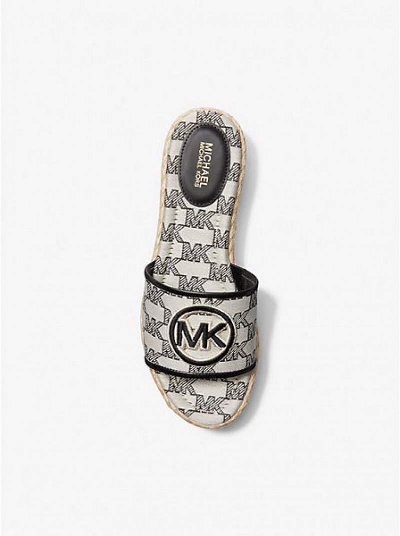 Dámské Sandály na Klínku Michael Kors Sadler Logo Jacquard And Jute Béžový Černé | 354978-ARW