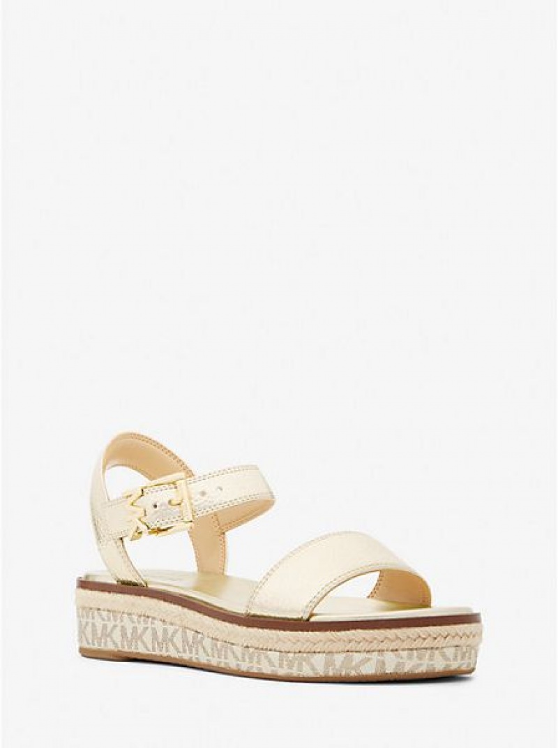 Dámské Sandály na Platformě Michael Kors Richie Metallic Faux Læder And Logo Espadrilky Zlaté | 859026-DFK