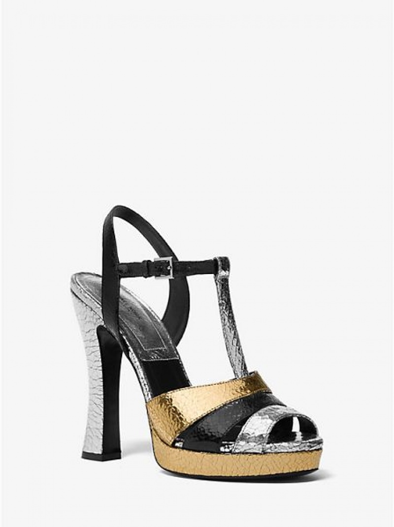 Dámské Sandály na Platformě Michael Kors Rosanna Tri-color Crackled Calf Læder Metal | 206713-XHN