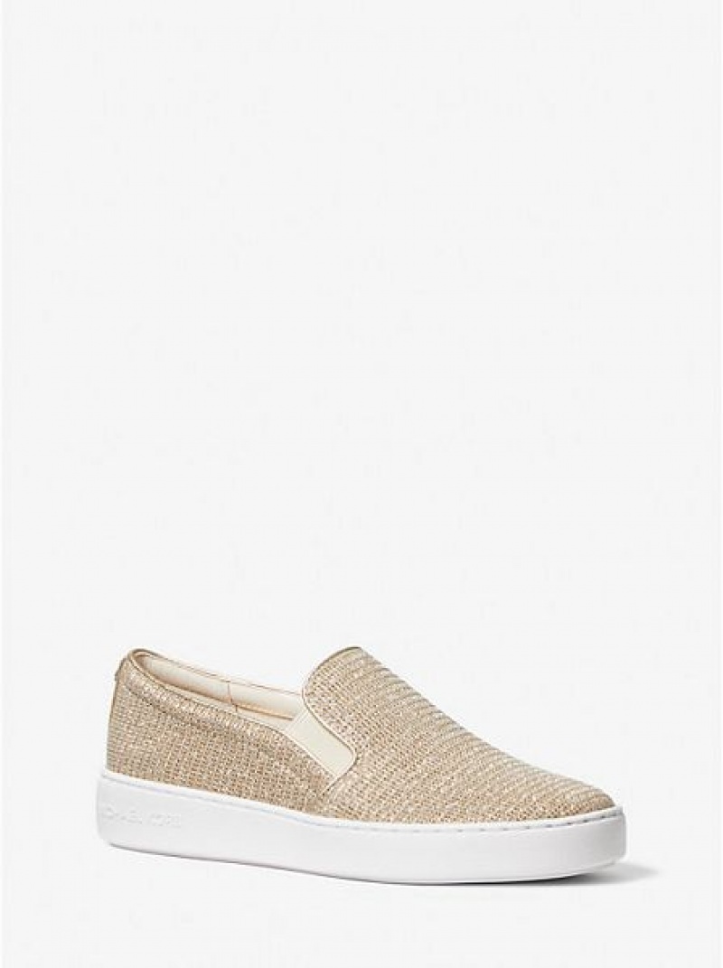 Dámské Slip On Tenisky Michael Kors Keaton Glitter Chain Mesh Zlaté | 410583-FYL