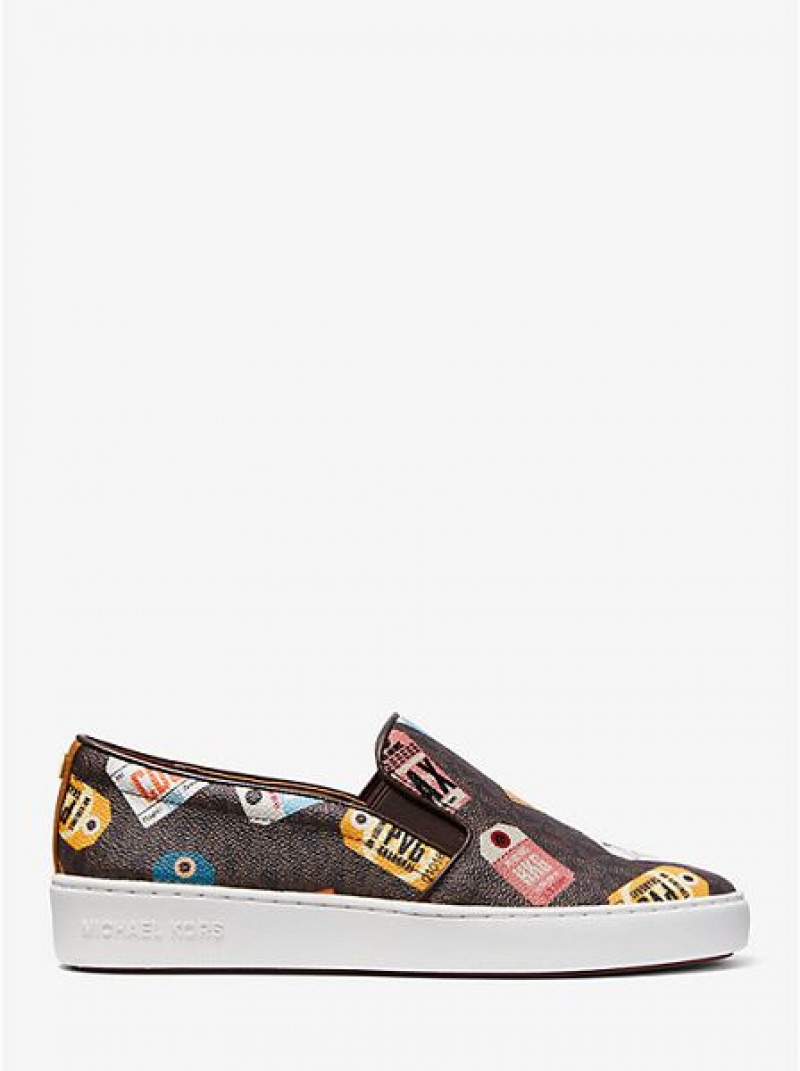 Dámské Slip On Tenisky Michael Kors Keaton Printed Logo Hnědé | 730156-WSU