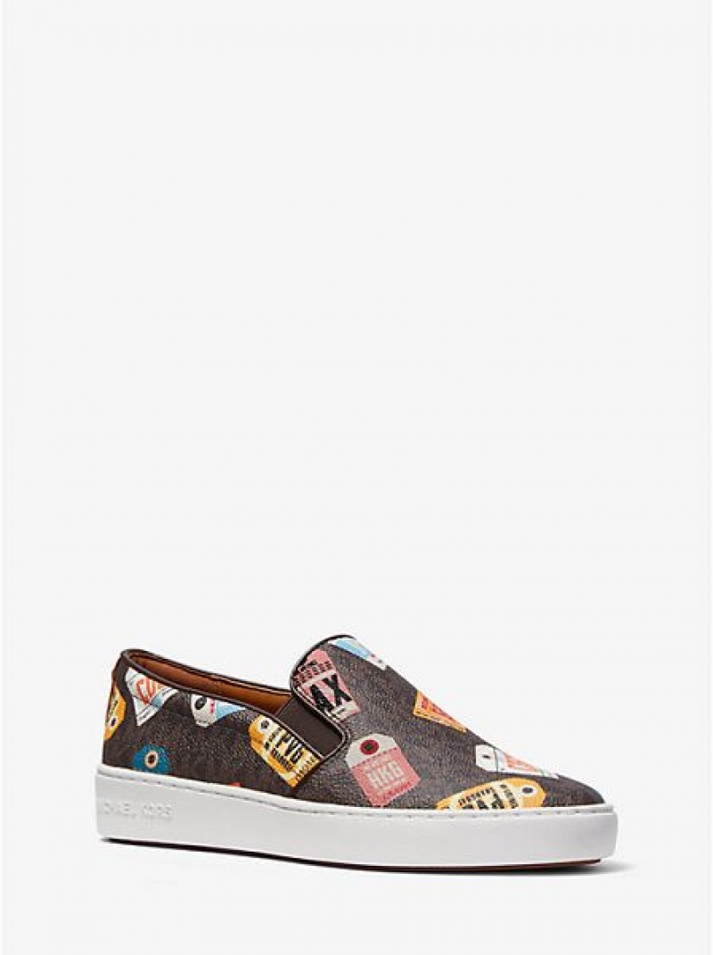 Dámské Slip On Tenisky Michael Kors Keaton Printed Logo Hnědé | 730156-WSU