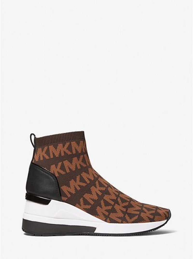 Dámské Tenisky Michael Kors Skyler Logo Stretch Knit Sock Čokolády | 349012-ZYQ