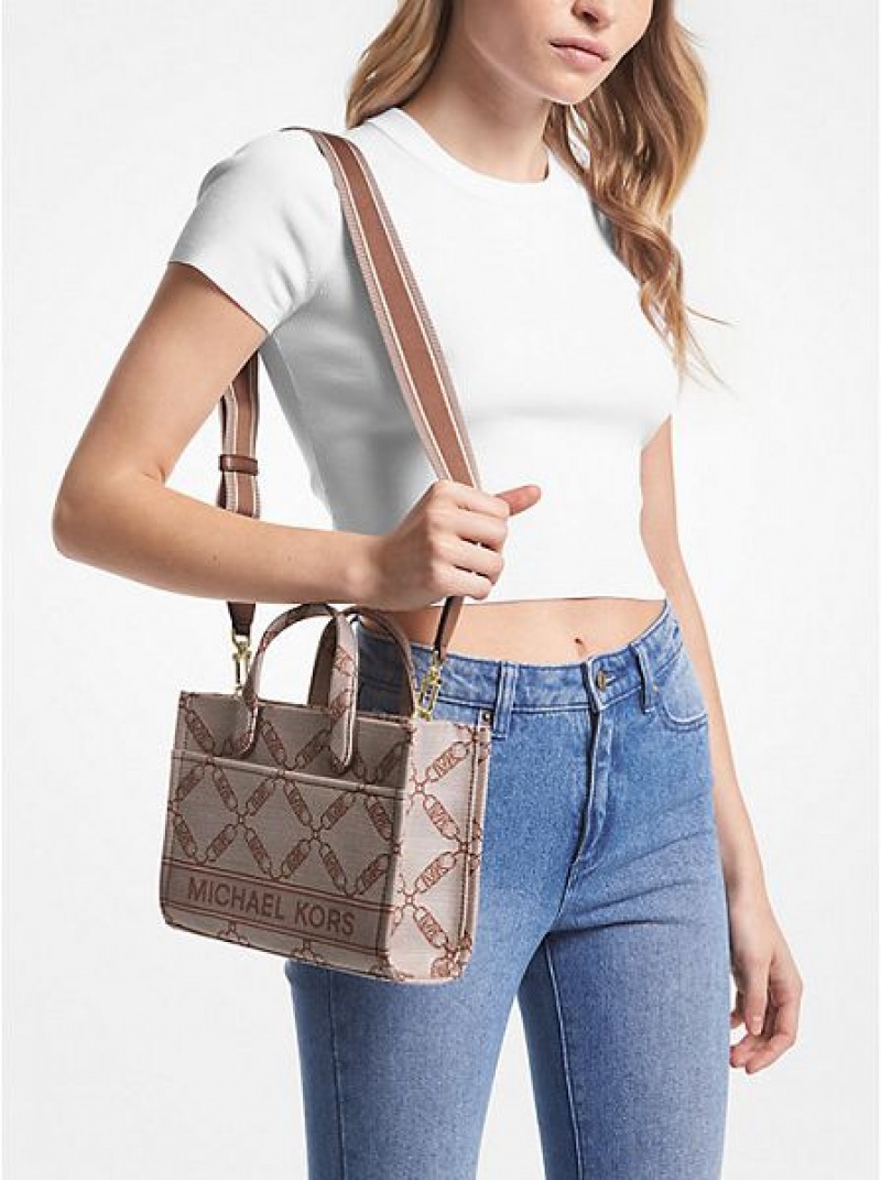 Pánské Messenger Taška Michael Kors Gigi Small Empire Logo Jacquard Béžový | 149087-UJW